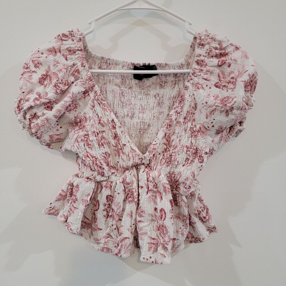Minkpink Womens Top Size Small Cropped Floral Peasant Smocked